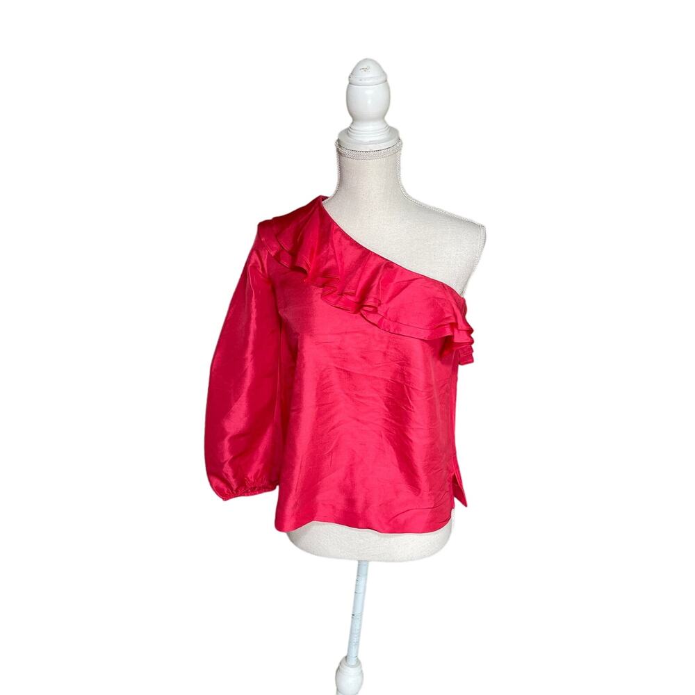 J. Crew One Shoulder Baloon Sleeve Ruffle Silk Top 0 New